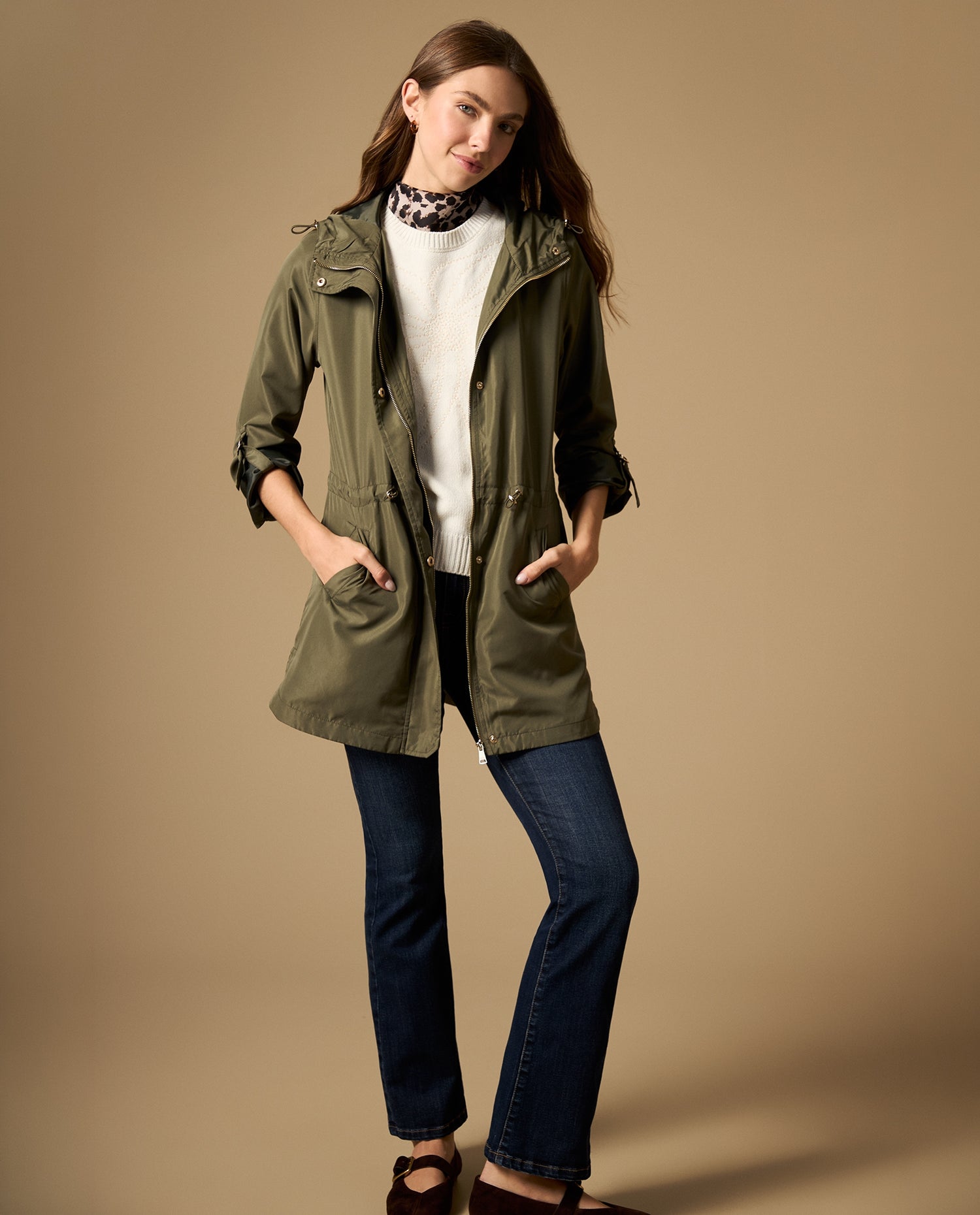 Chaqueta con ajuste en cintura y largo medio - Verde
