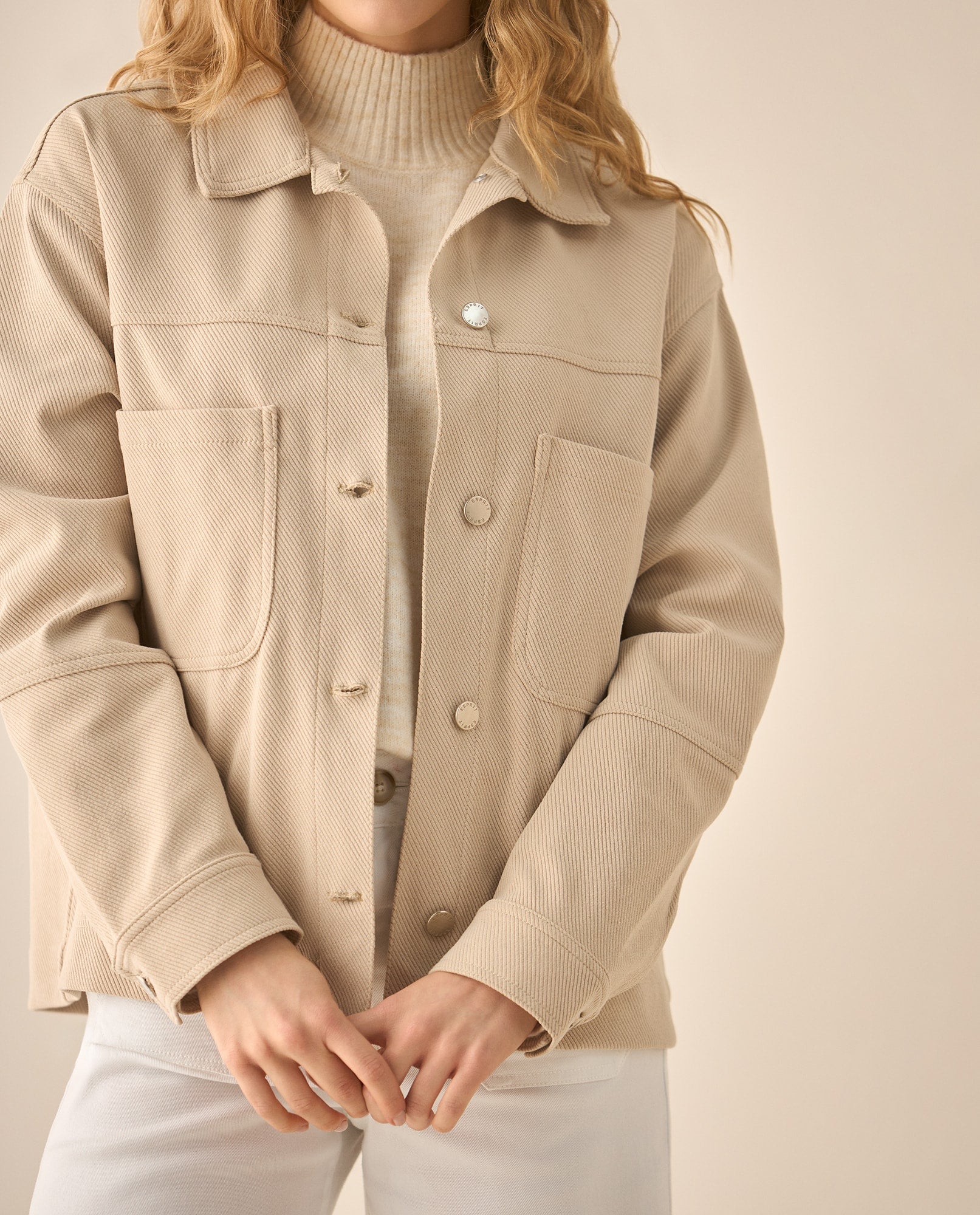 Chaqueta de tela con textura y cuello clásico para mujer  - Beige 34_623G001_BEI161105_3