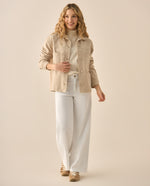 Chaqueta de tela con textura y cuello clásico para mujer  - Beige