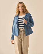 Chaqueta en denim tono medio para mujer - Azul