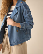 Chaqueta en denim tono medio para mujer - Azul