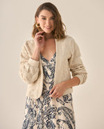 Chaqueta con apliques bordados para mujer - Crudo