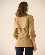Chaqueta tipo abrigo con cinturón ajustable para mujer - Café