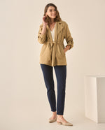 Chaqueta tipo abrigo con cinturón ajustable para mujer - Café
