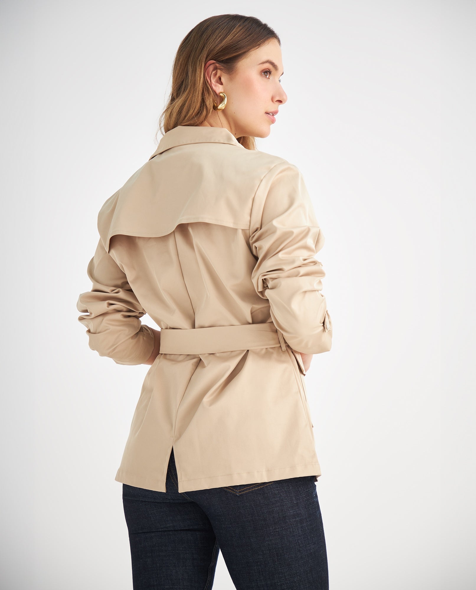 Chaqueta con cinturón ajustable para mujer - Beige 34_629F001_BEI151216_4