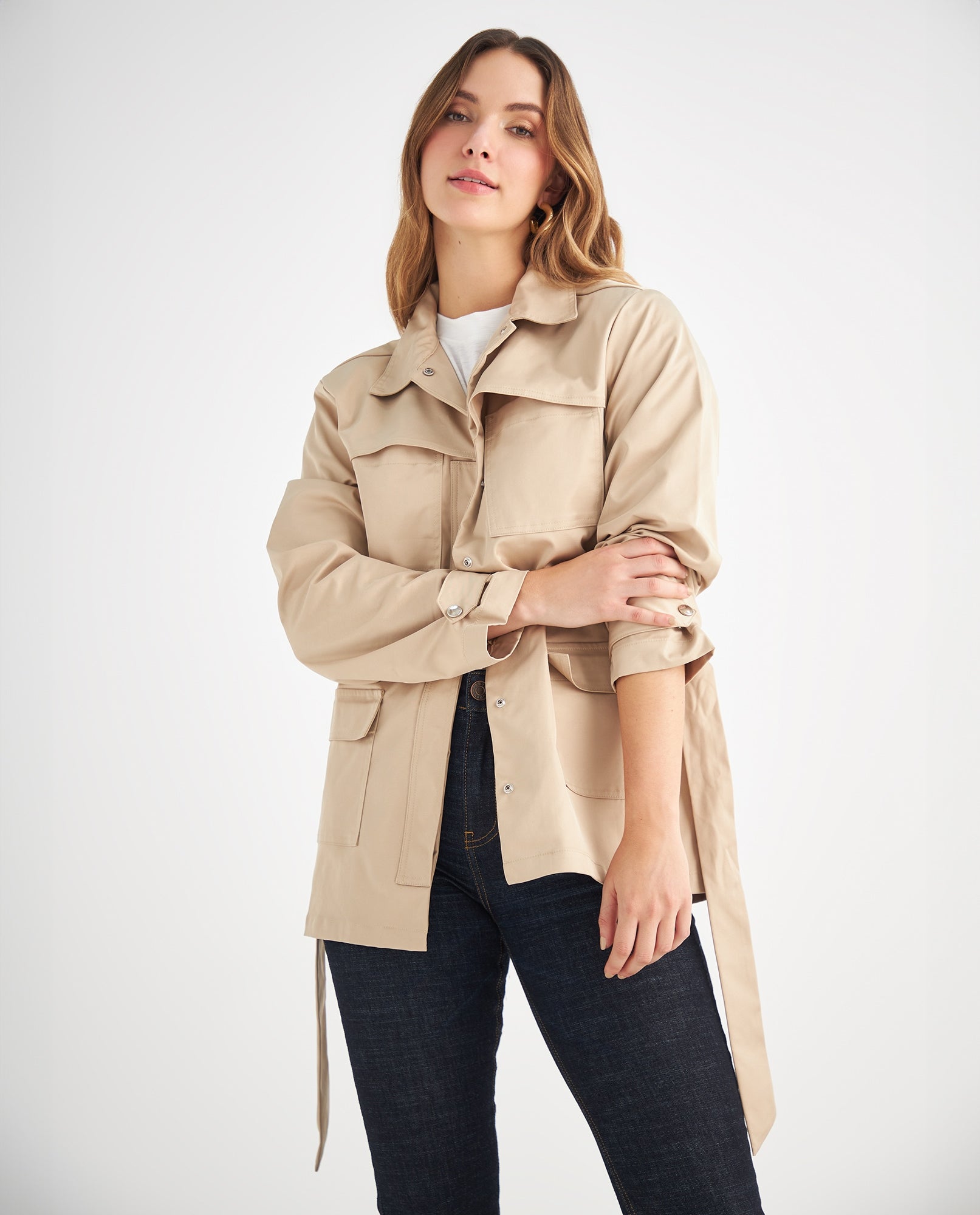 Chaqueta con cinturón ajustable para mujer - Beige 34_629F001_BEI151216_6
