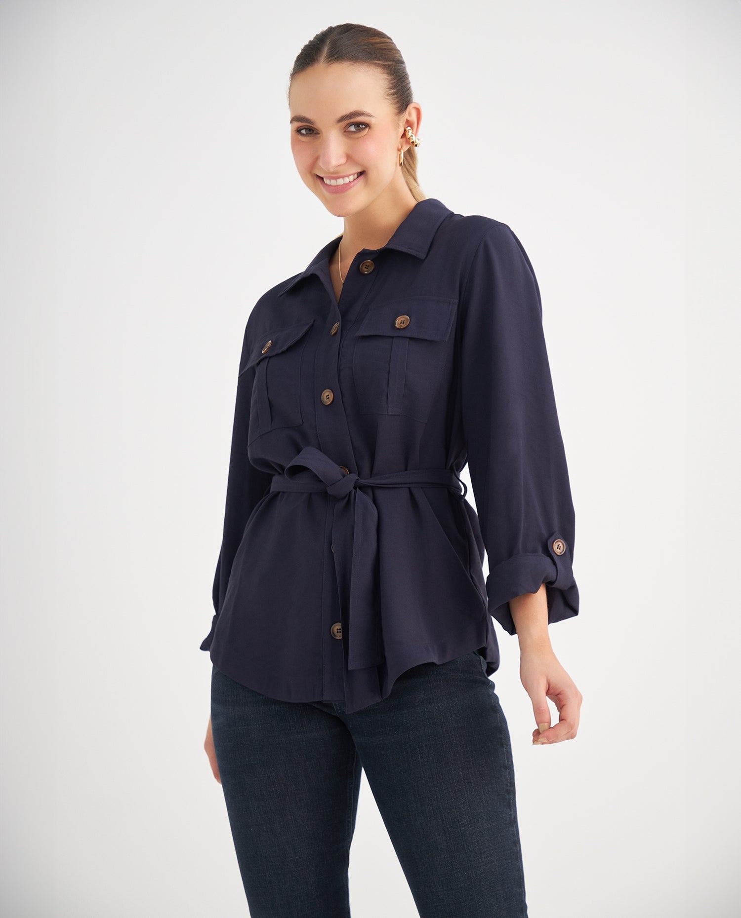 Chaqueta con cinturón para mujer - Azul