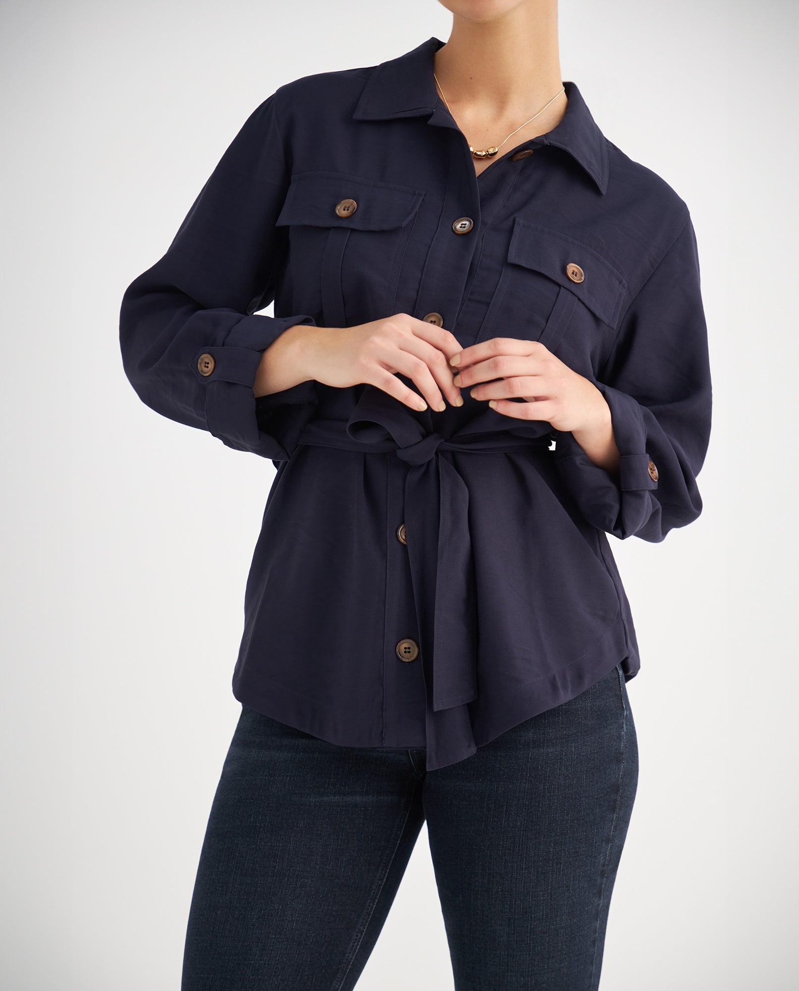 Chaqueta con cinturón para mujer - Azul 34_629F005_AZU193923_3