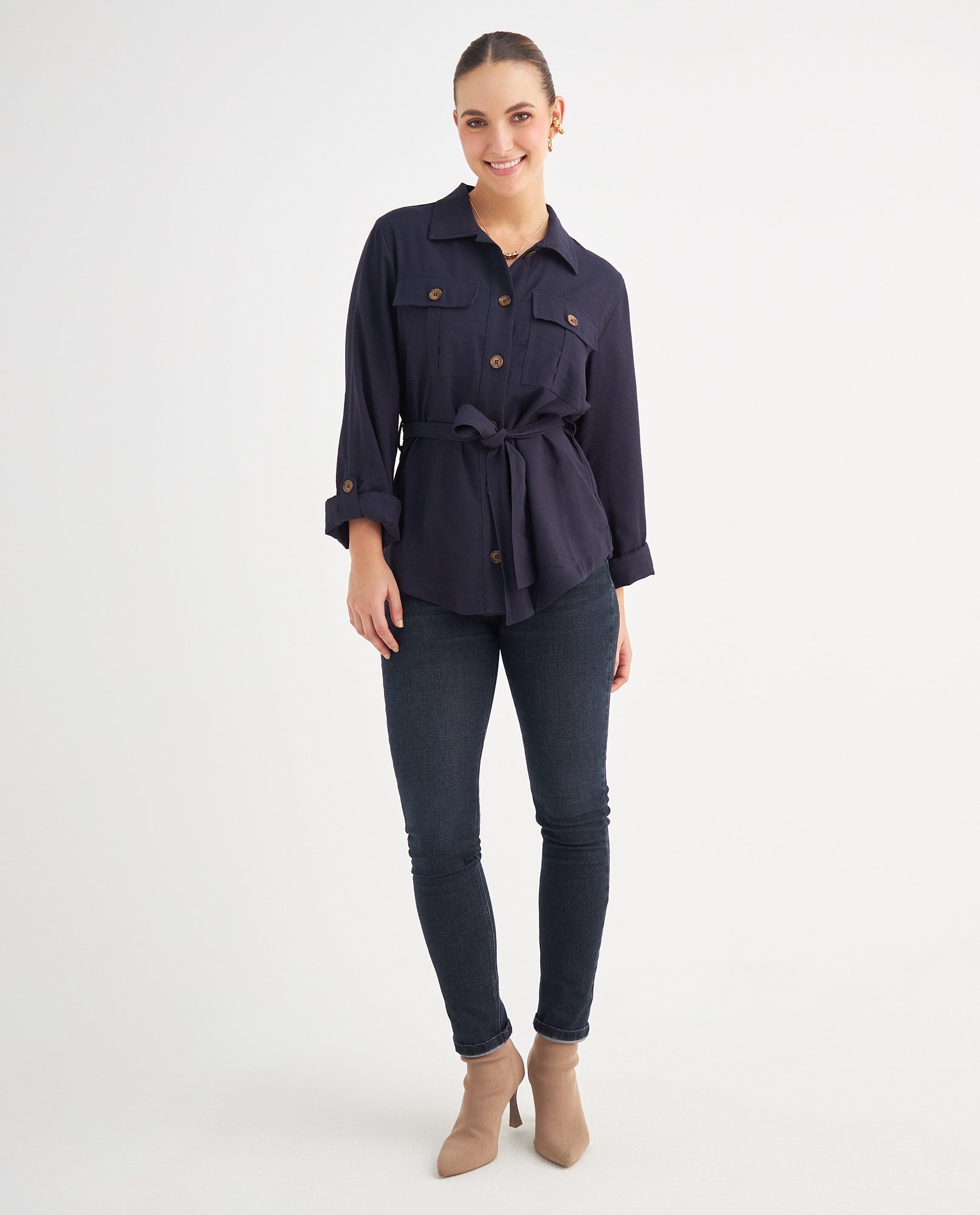 Chaqueta con cinturón para mujer - Azul 34_629F005_AZU193923_5