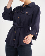 Chaqueta con cinturón para mujer - Azul