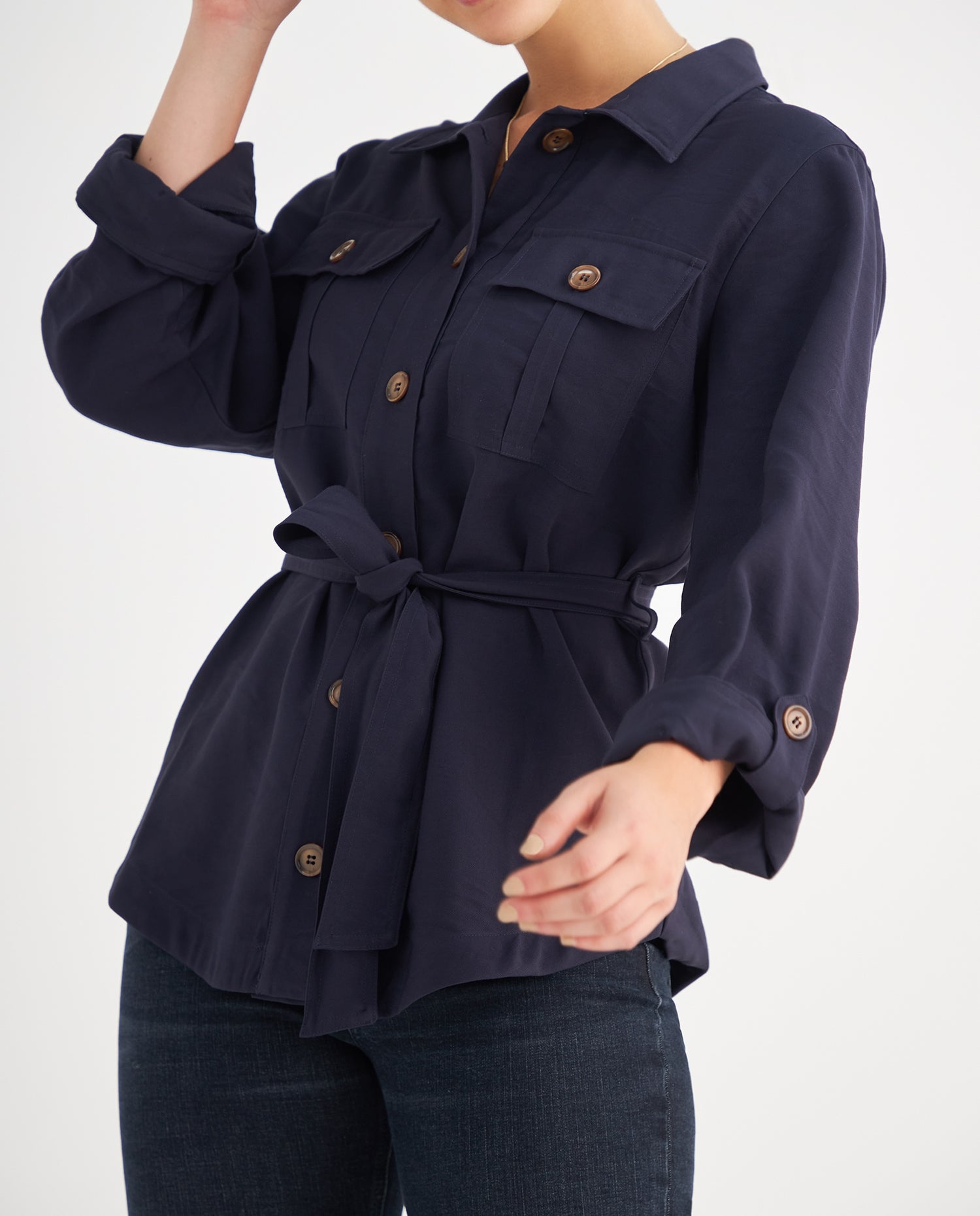 Chaqueta con cinturón para mujer - Azul