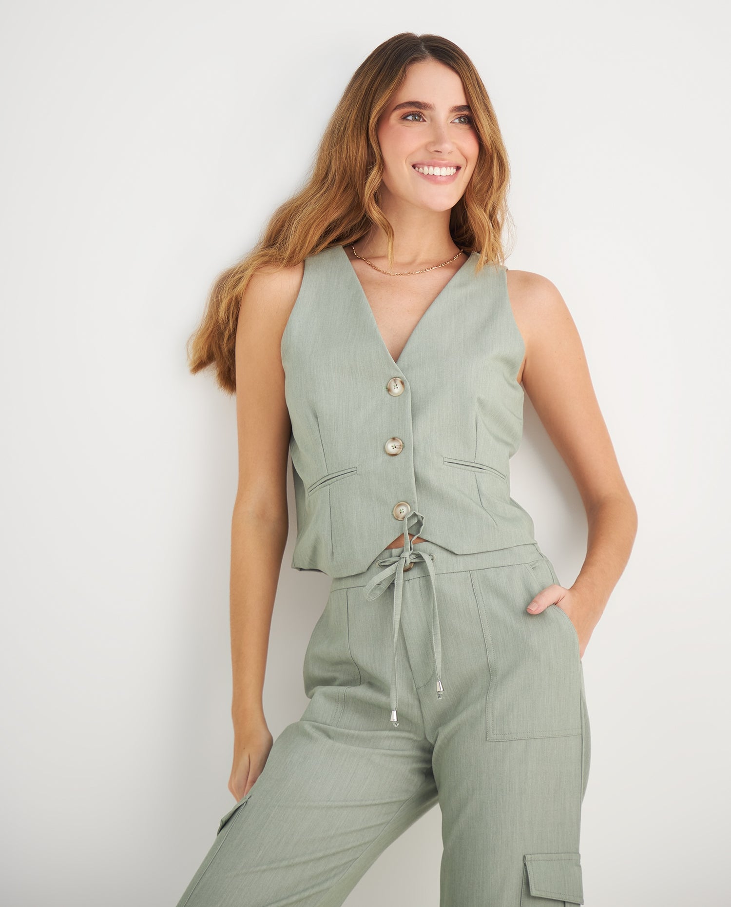 Chaleco con ajuste de botones para mujer - Verde