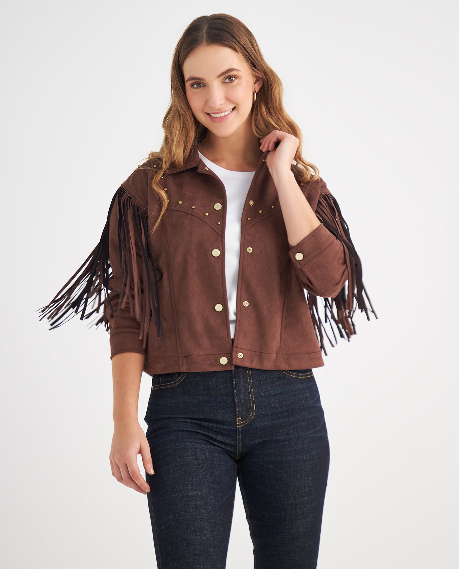 Chaqueta de estilo texano para mujer - Café