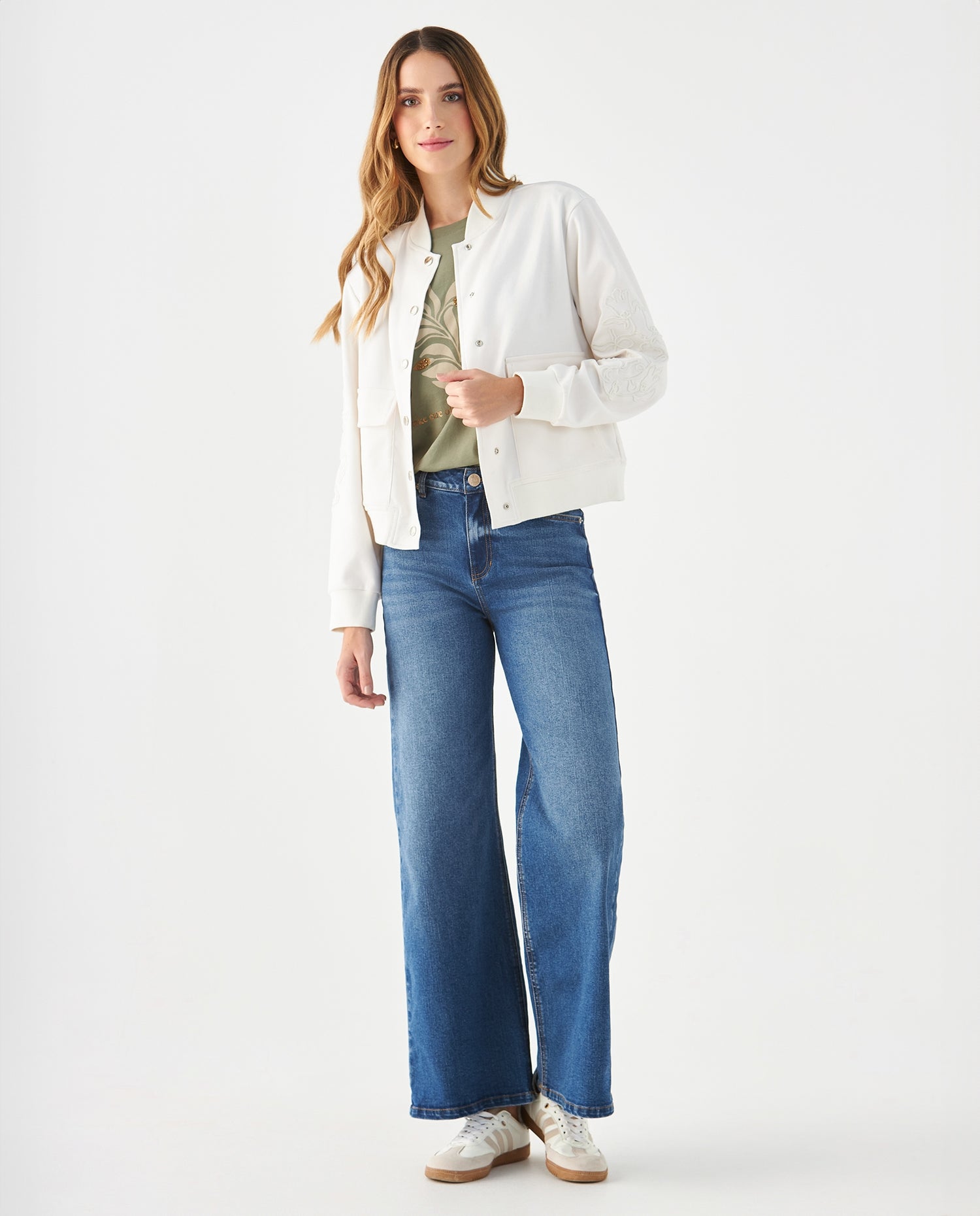 Chaqueta con bordados en manga para mujer - Crudo