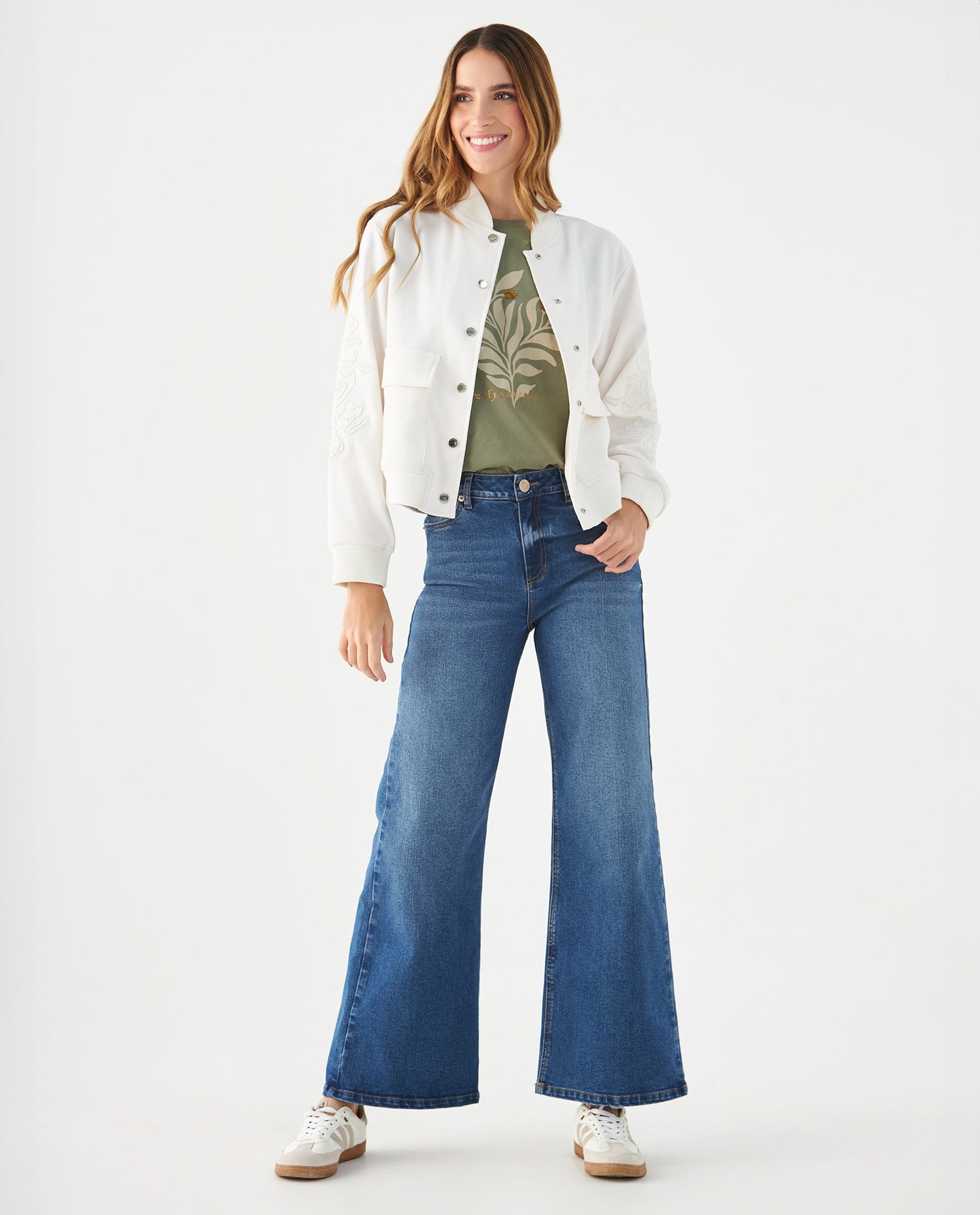 Chaqueta con bordados en manga para mujer - Crudo