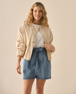 Chaqueta abierta de cuello redondo para mujer - Beige