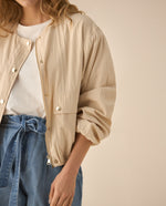 Chaqueta abierta de cuello redondo para mujer - Beige