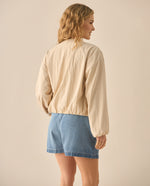Chaqueta abierta de cuello redondo para mujer - Beige