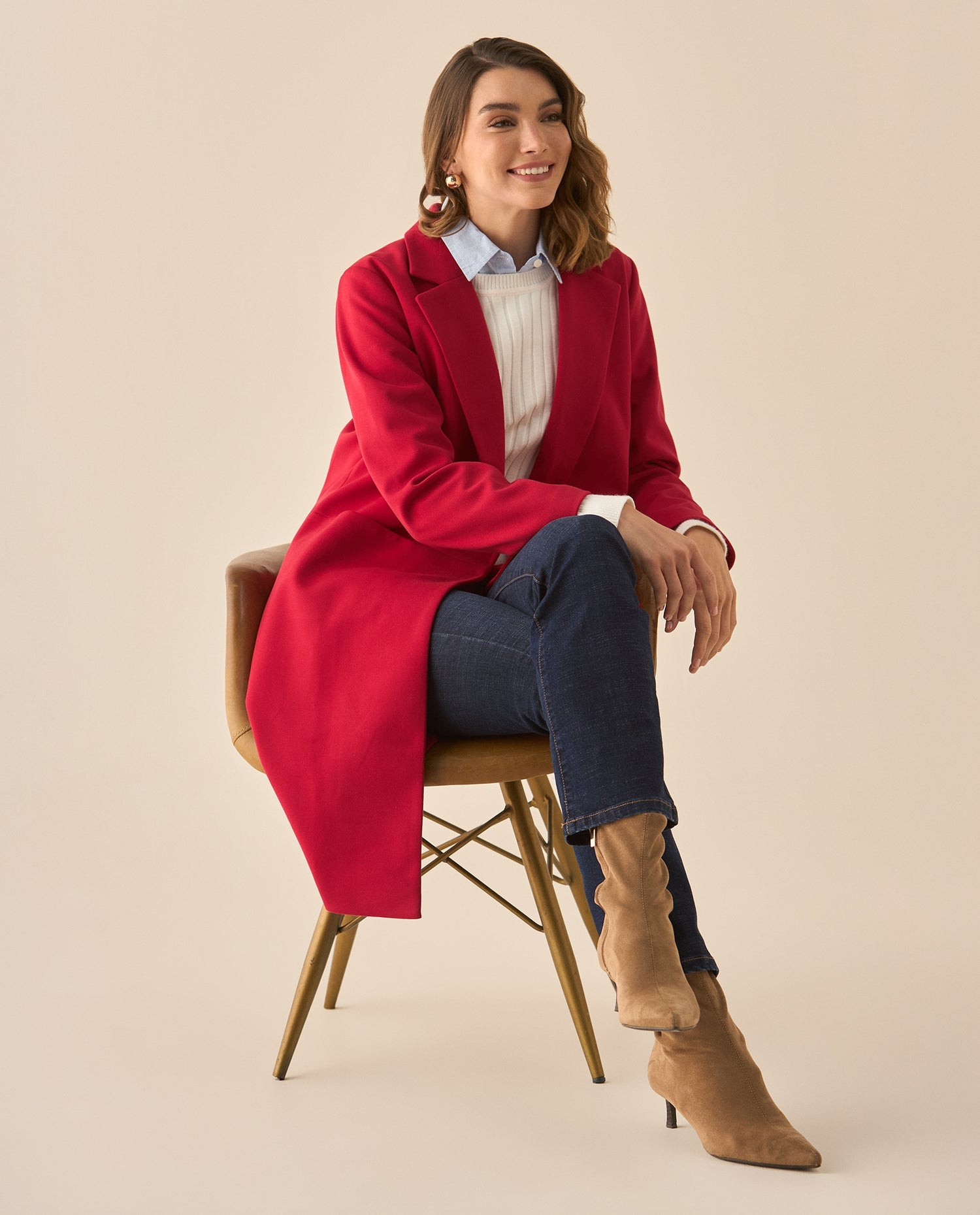 Abrigo tipo trench con bolsillos para mujer  - Rojo