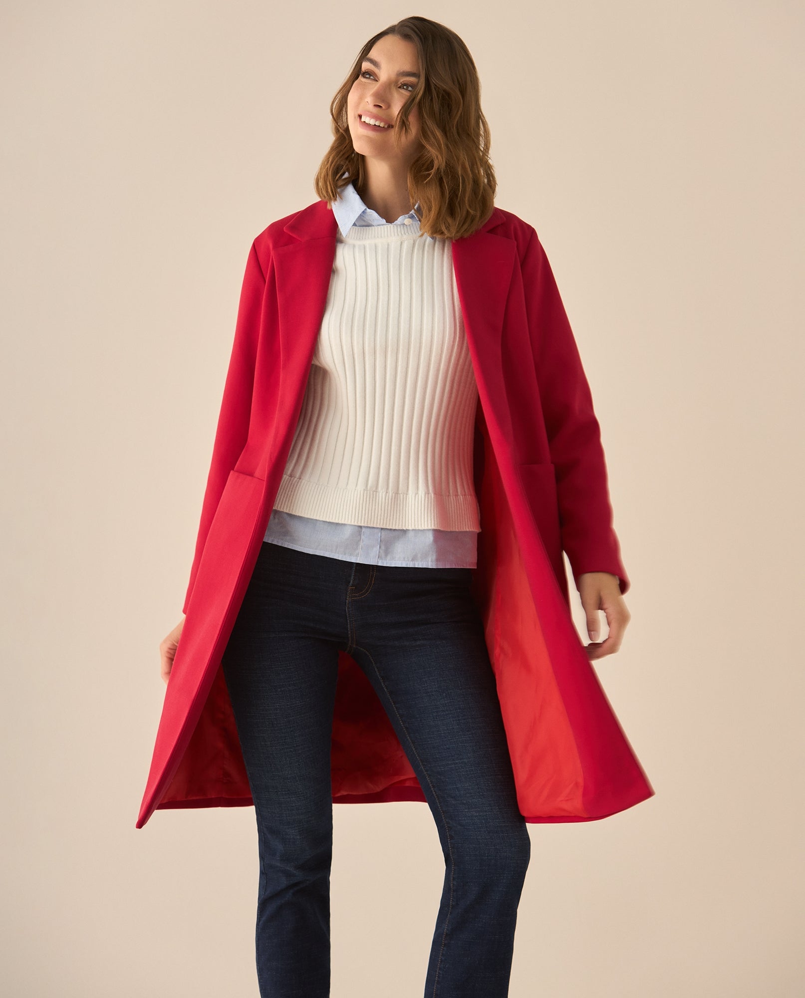 Abrigo tipo trench con bolsillos para mujer  - Rojo 34_629G201_ROJ181444_3