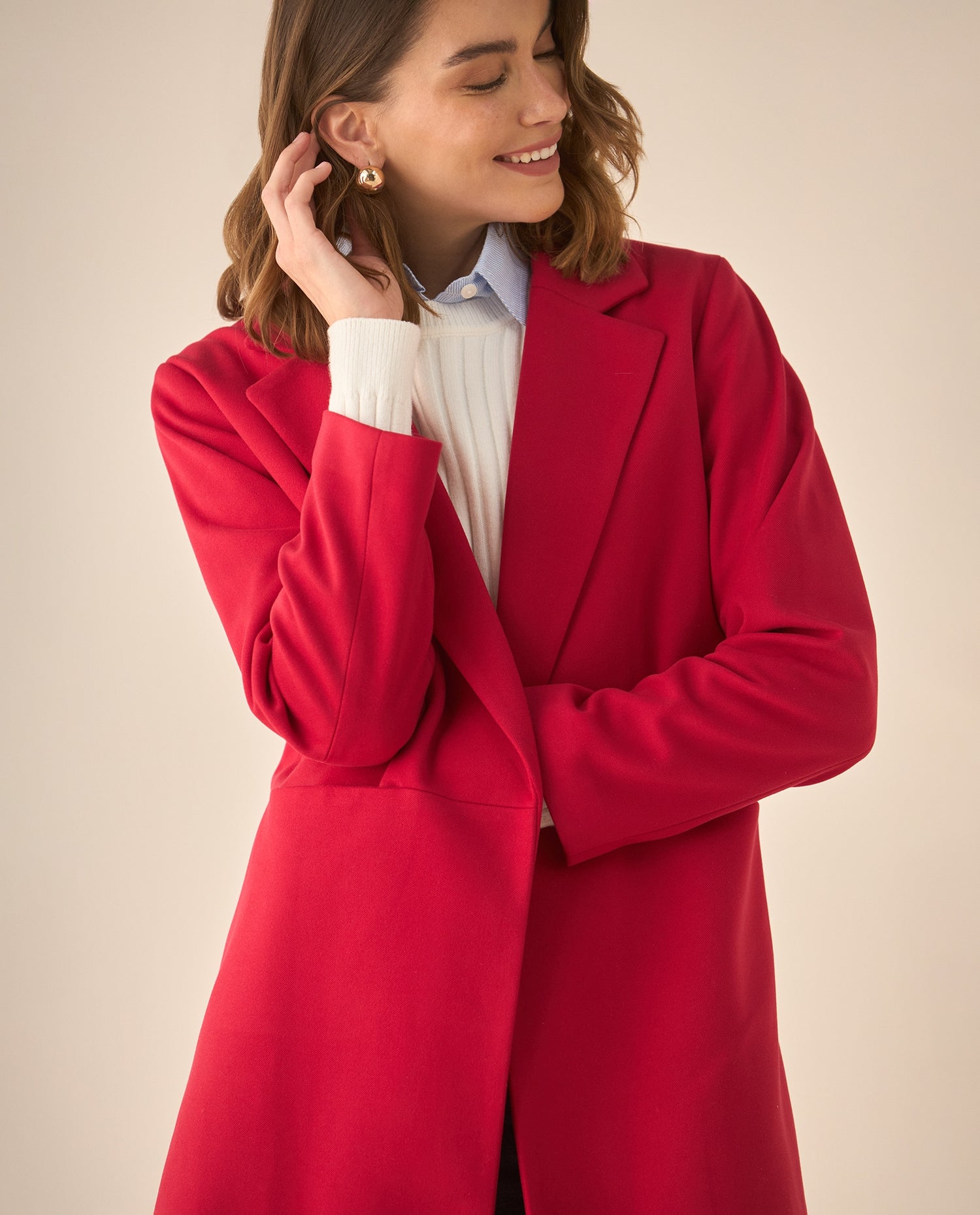 Abrigo tipo trench con bolsillos para mujer  - Rojo