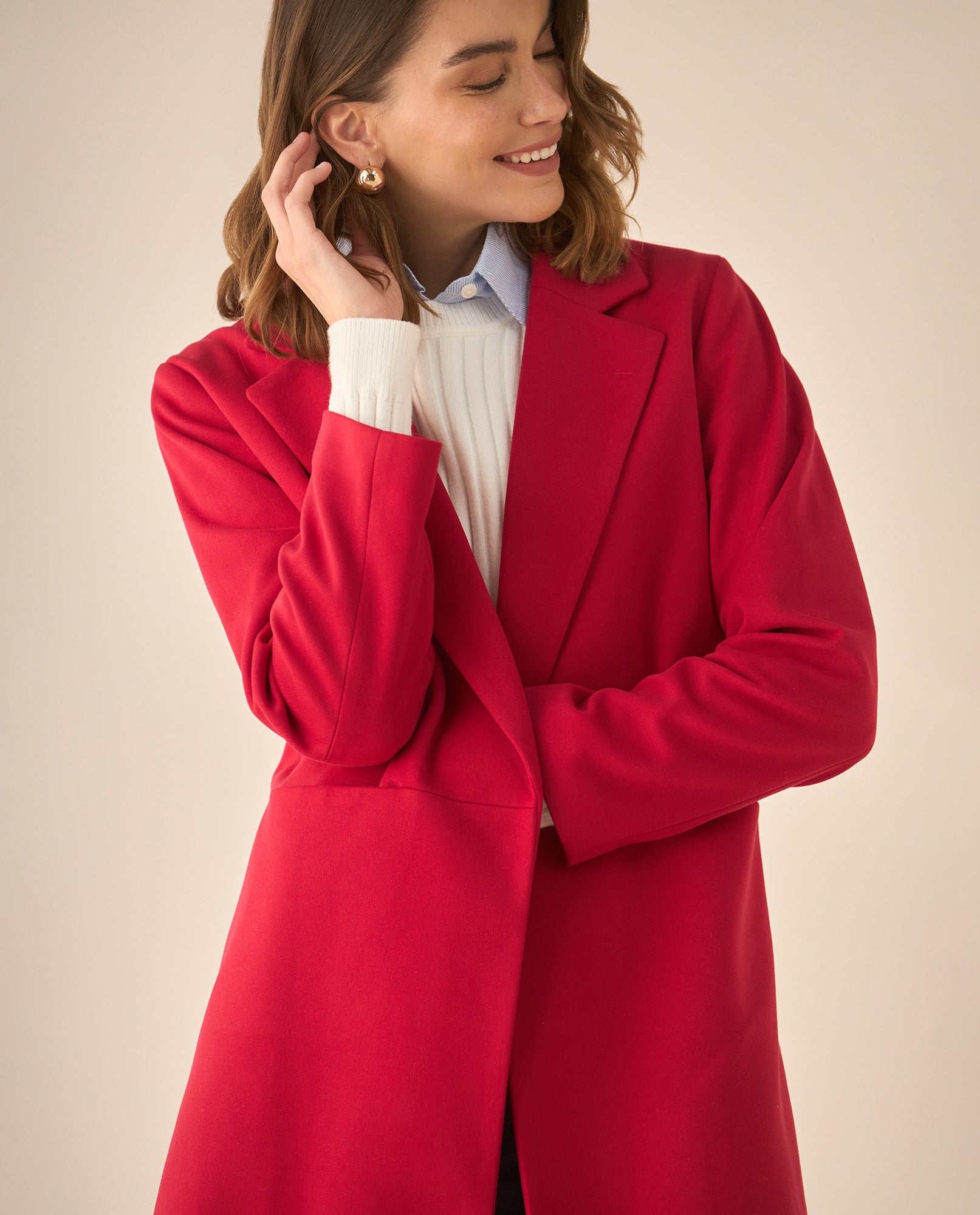 Abrigo tipo trench con bolsillos para mujer  - Rojo 34_629G201_ROJ181444_4