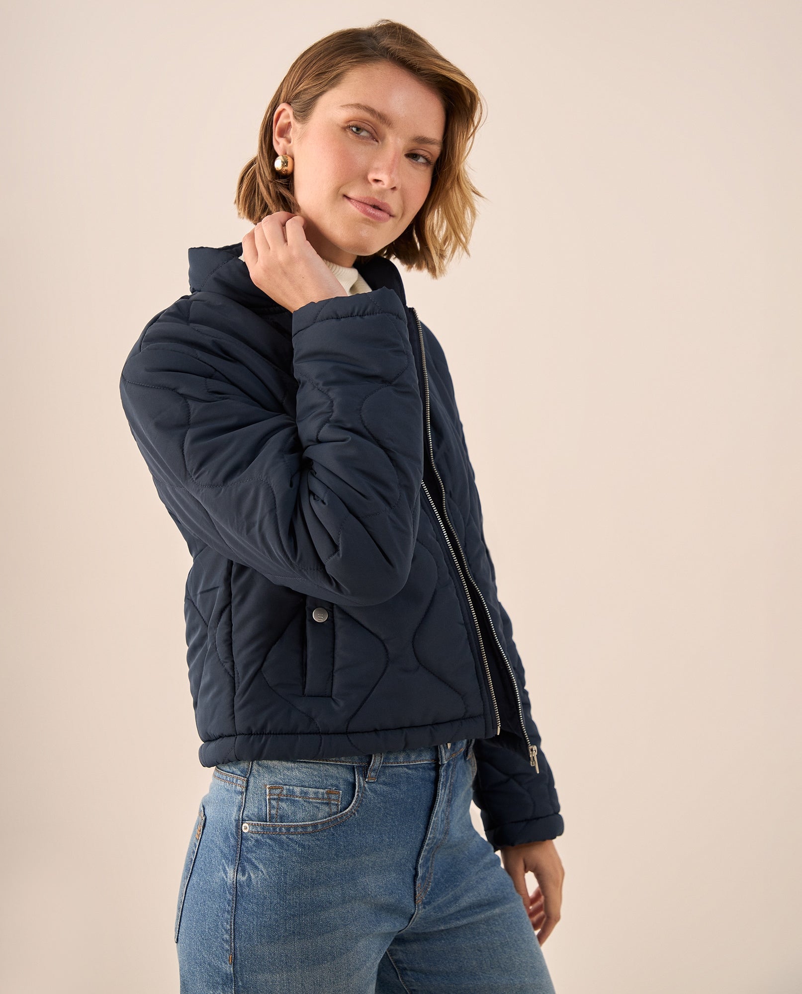 Chaqueta Acolchada Azul con Patrón Diamante - Azul 34_629G202_AZU184051_3