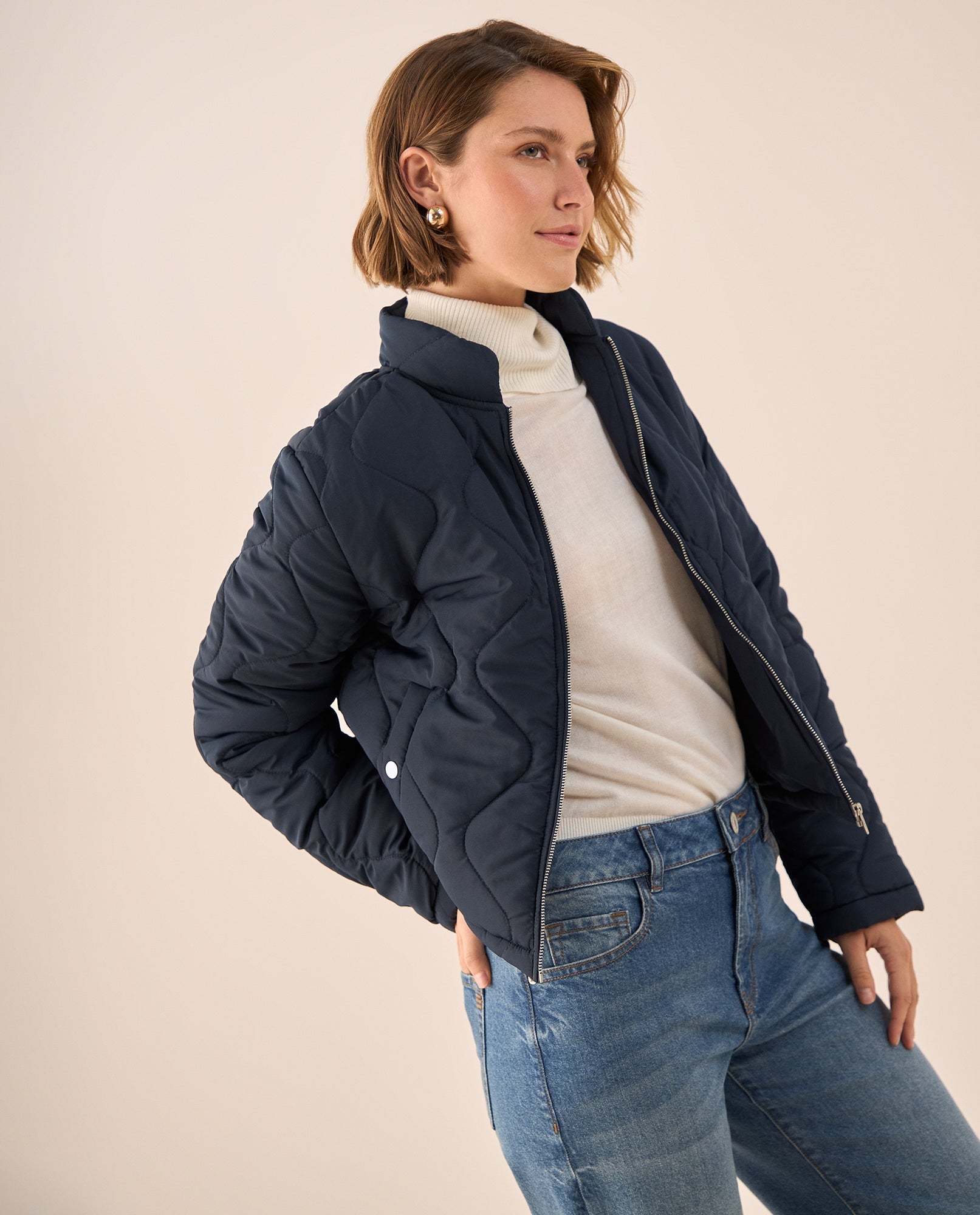 Chaqueta Acolchada Azul con Patrón Diamante - Azul 34_629G202_AZU184051_4