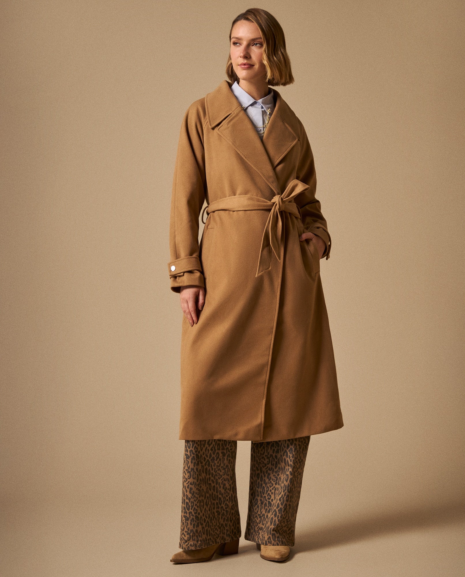 Gabardina Beige Cruzada con Cinturón - Beige 34_629G229_BEI171510_0