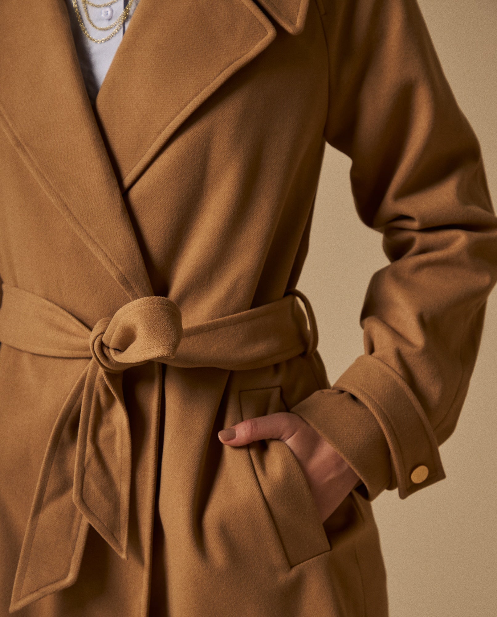 Gabardina Beige Cruzada con Cinturón - Beige 34_629G229_BEI171510_5