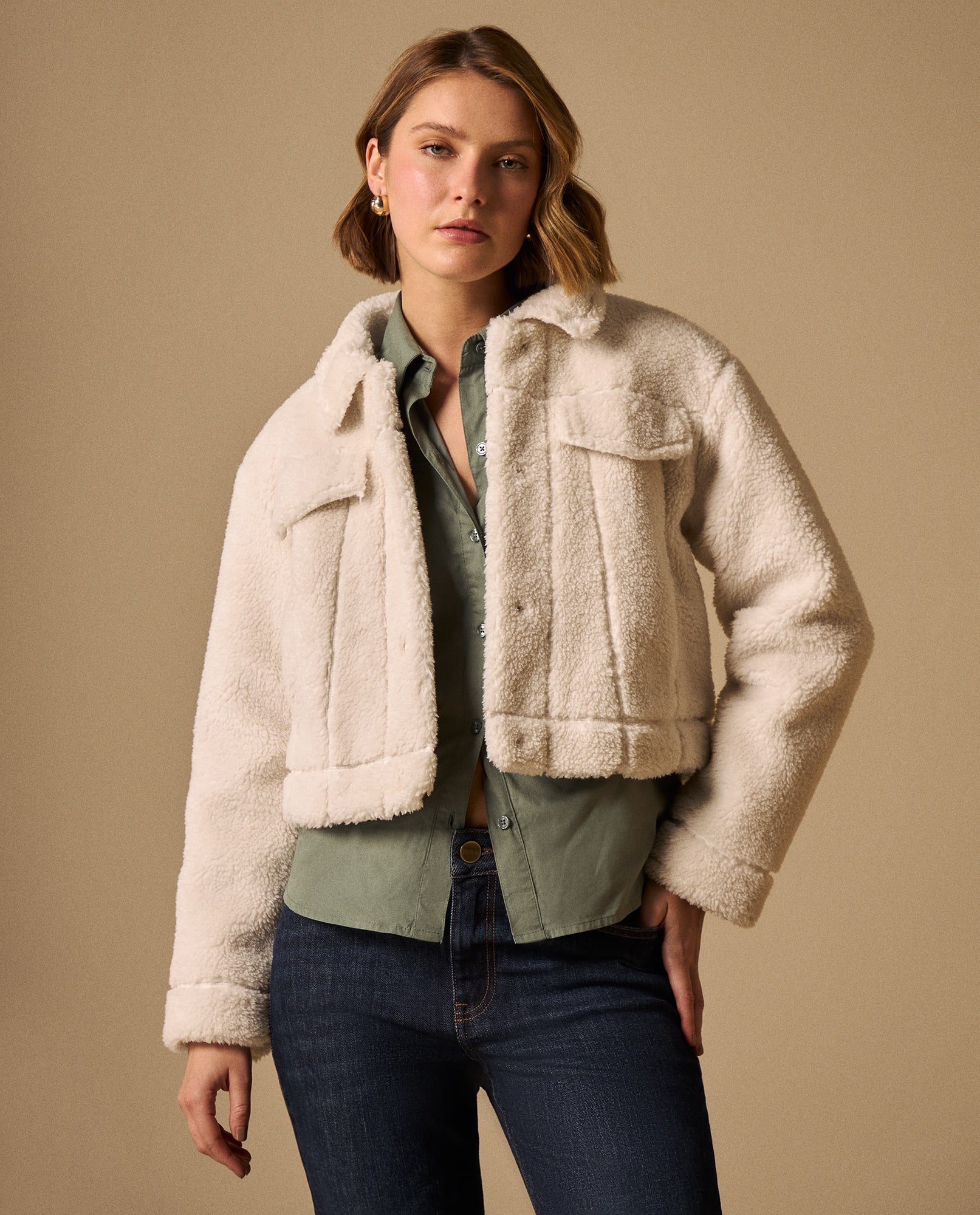 Chaqueta Sherpa Crudo con Textura Premium - Crudo 34_629G244_CRU140615_0
