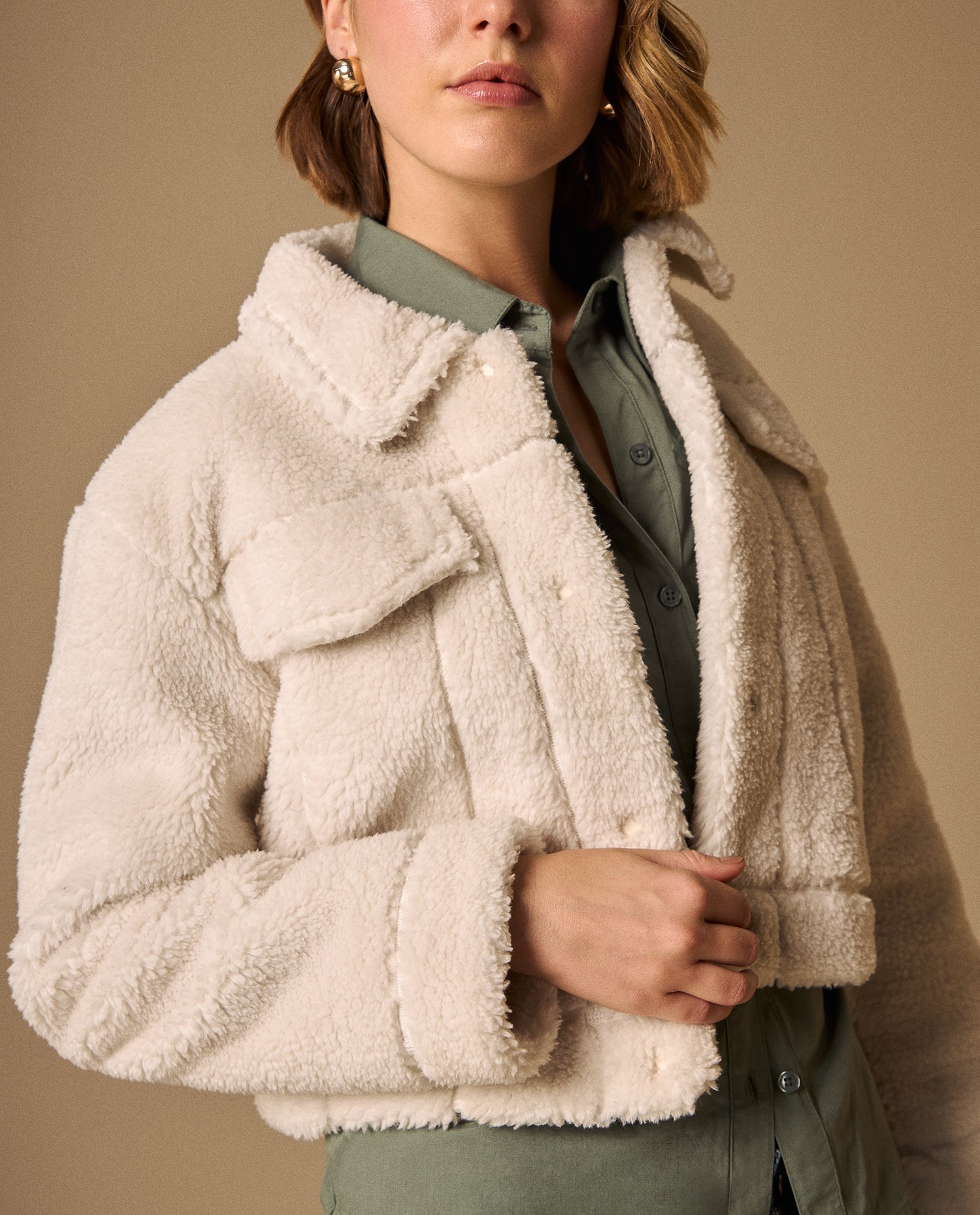 Chaqueta Sherpa Crudo con Textura Premium - Crudo