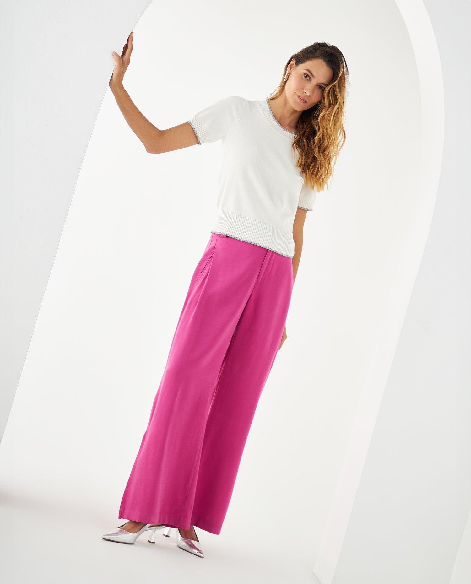 Pantalón amplio con bolsillos para mujer - Rosa
