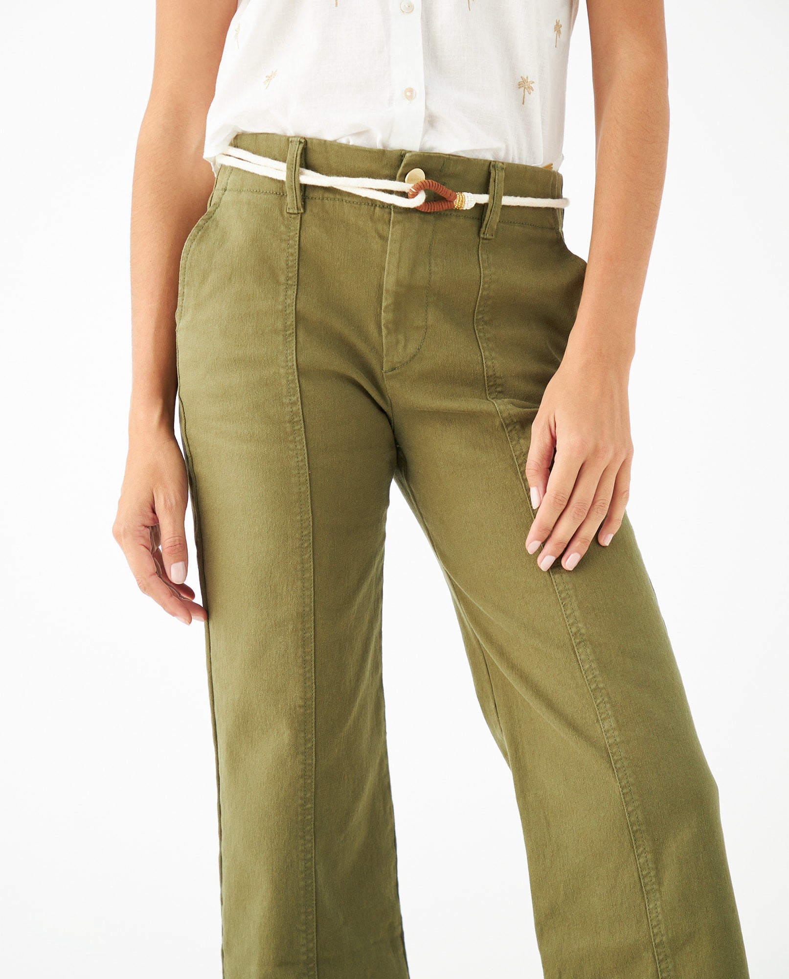 Pantalón con cortes decorativos para mujer - Verde 34_631F007_VER160541_4