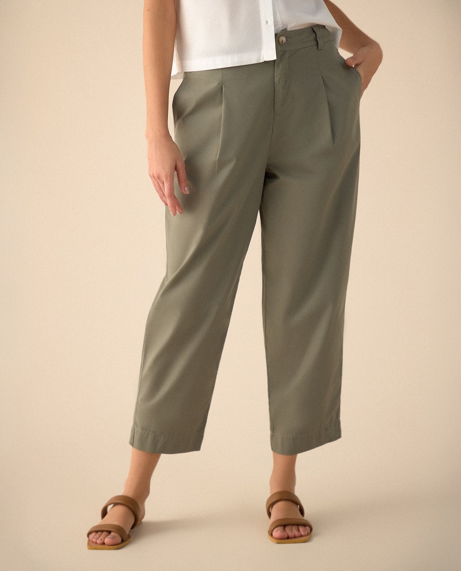 Pantalón clásico con bolsillos de ribete para mujer - Verde