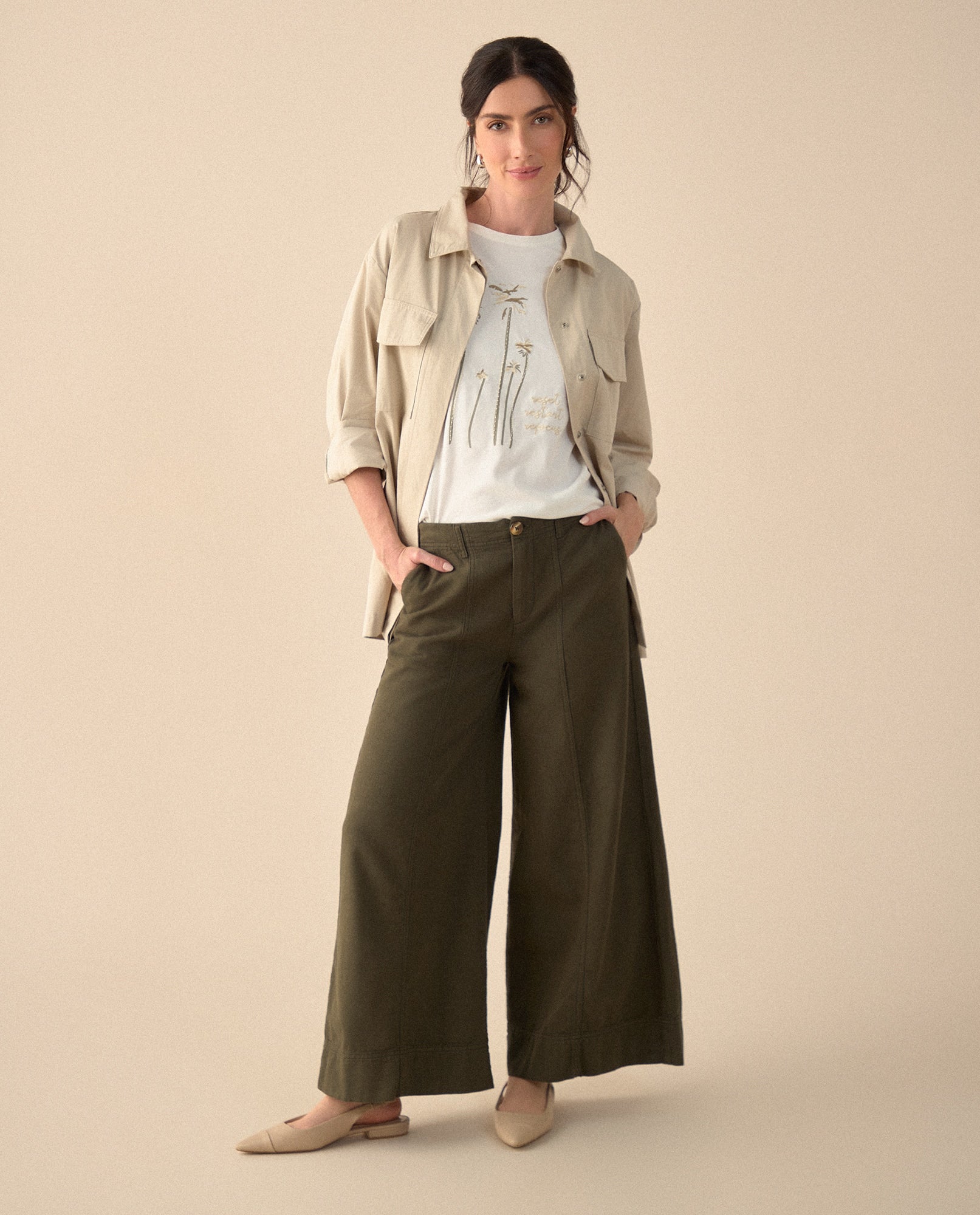 Pantalón Wide Leg fit para mujer - Verde 34_631G009_VER190403_0