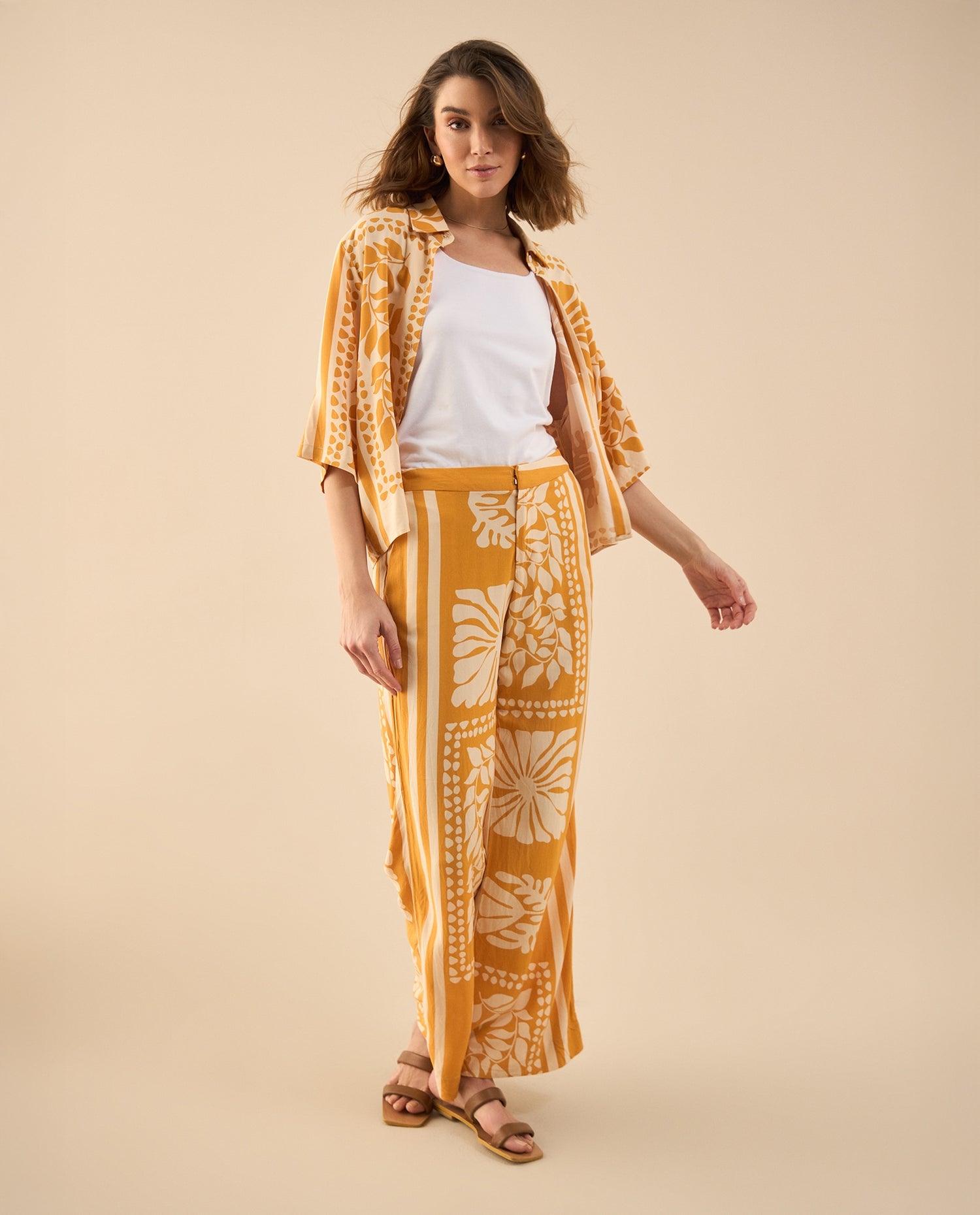 Pantalón estampado de bota recta para mujer - Amarillo