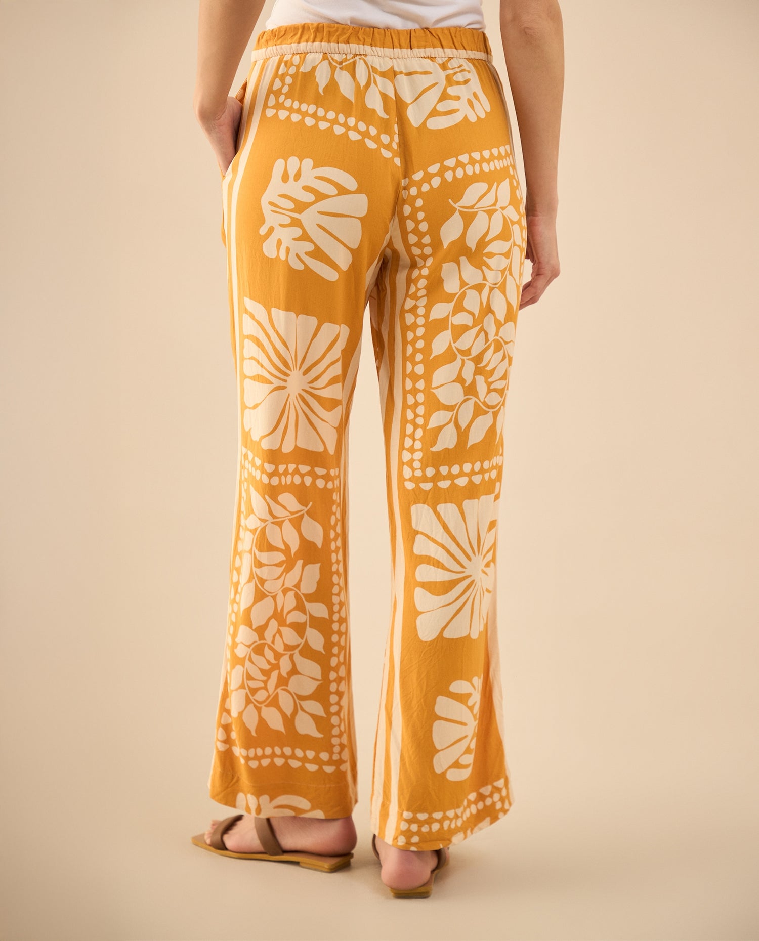 Pantalón estampado de bota recta para mujer - Amarillo