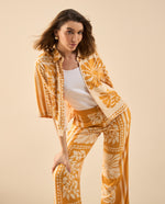 Pantalón estampado de bota recta para mujer - Amarillo