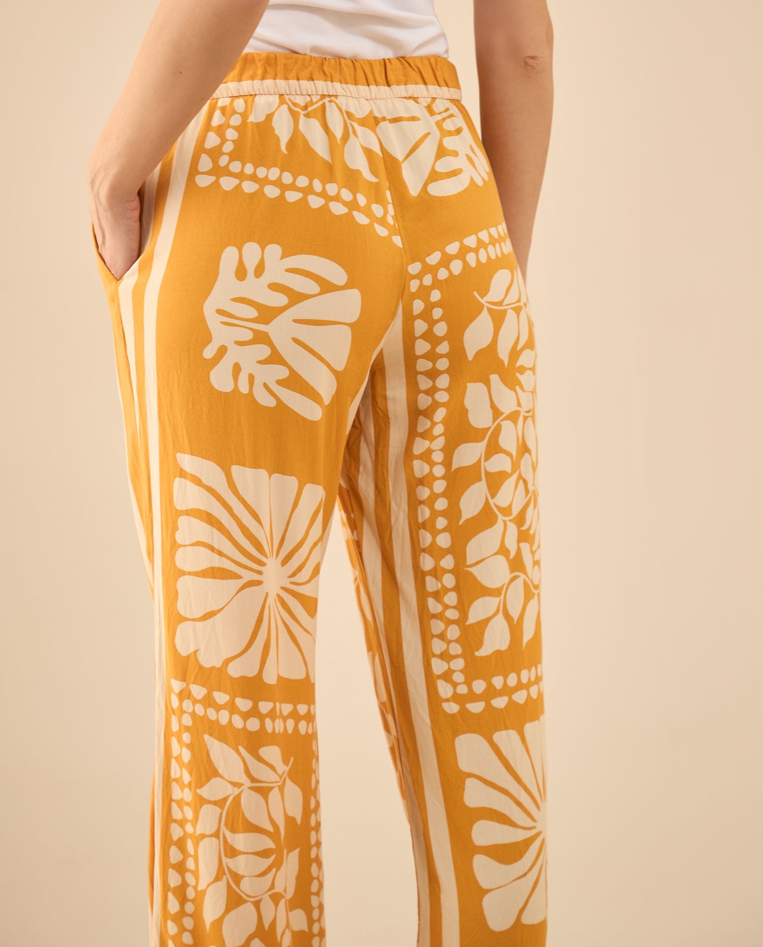 Pantalón estampado de bota recta para mujer - Amarillo