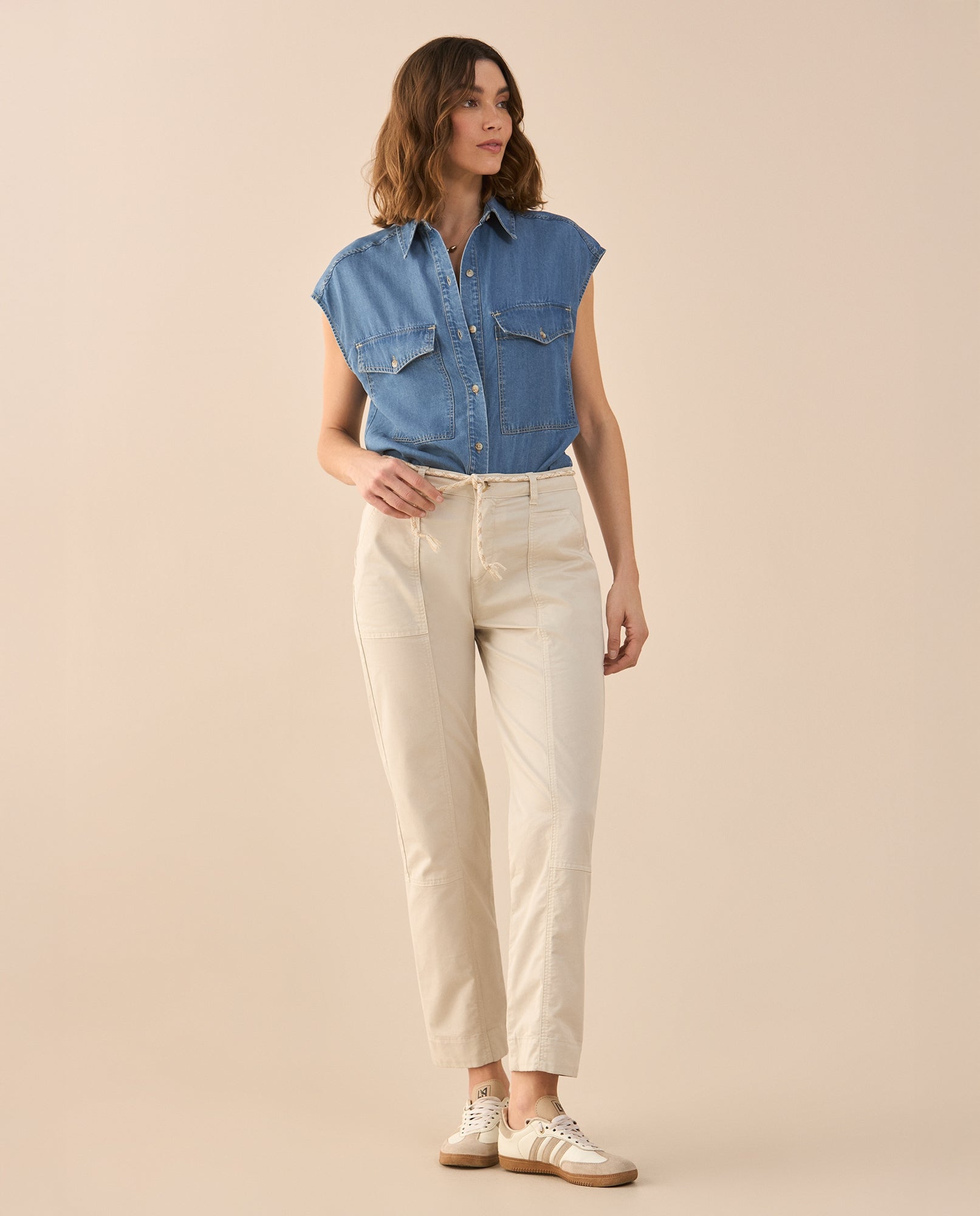 Pantalón con cordón ajustable para mujer - Crudo 34_631G015_CRU110602_0