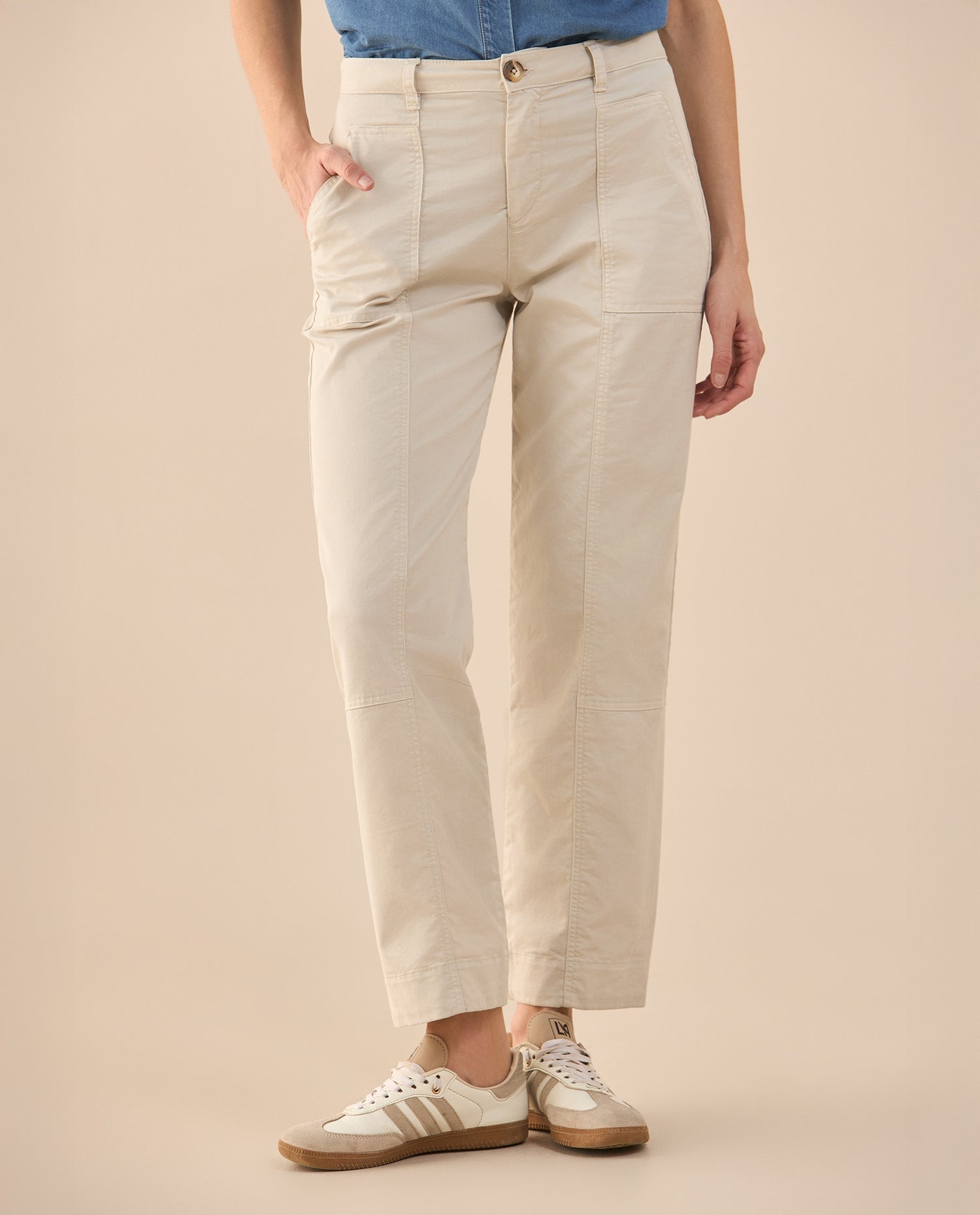 Pantalón con cordón ajustable para mujer - Crudo
