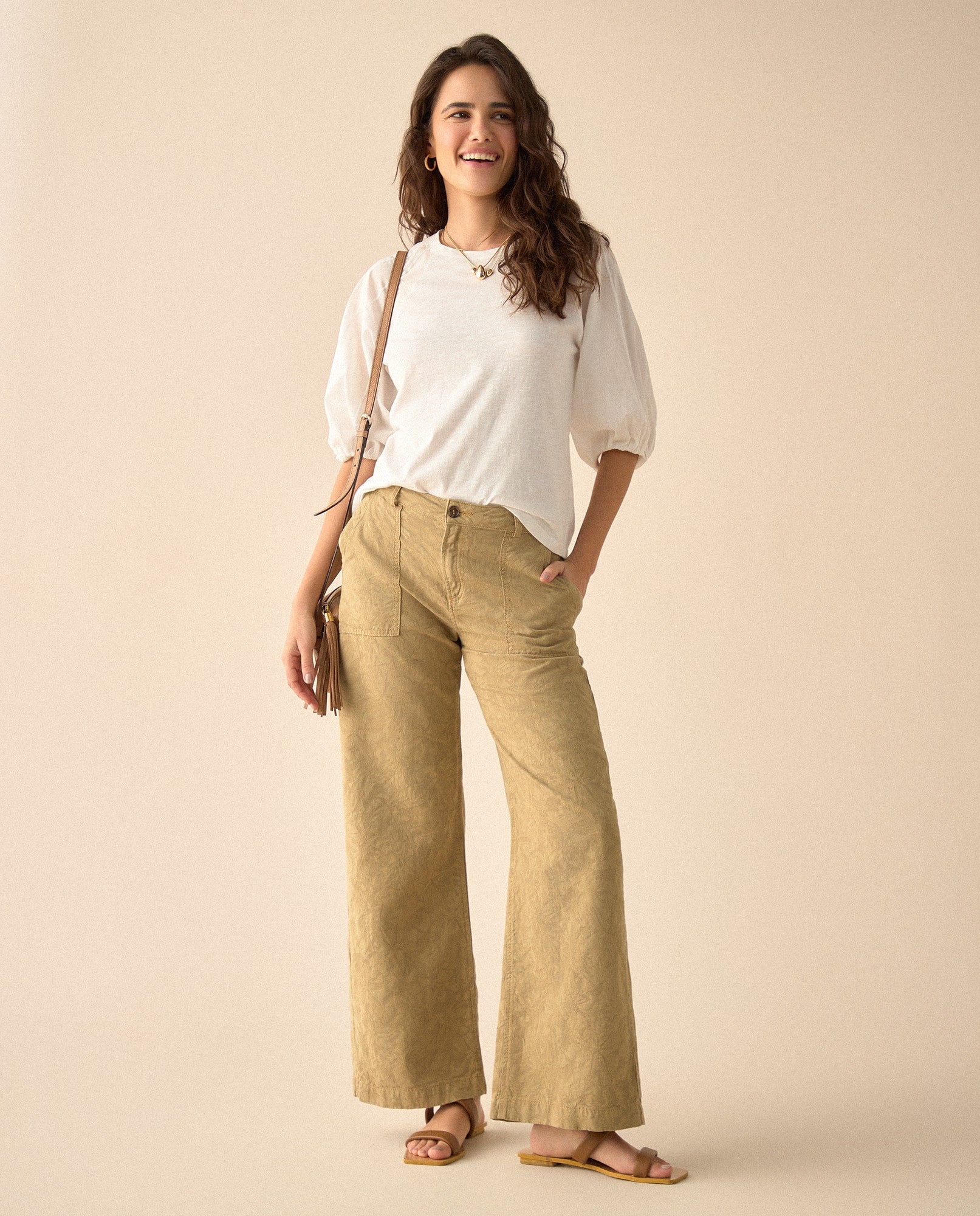 Pantalón con diseño de flores para mujer - Café 34_631G030_CAF170630_0
