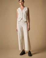 Pantalón ancho con botones decorativos silueta relajada - Blanco