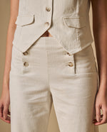 Pantalón ancho con botones decorativos silueta relajada - Blanco