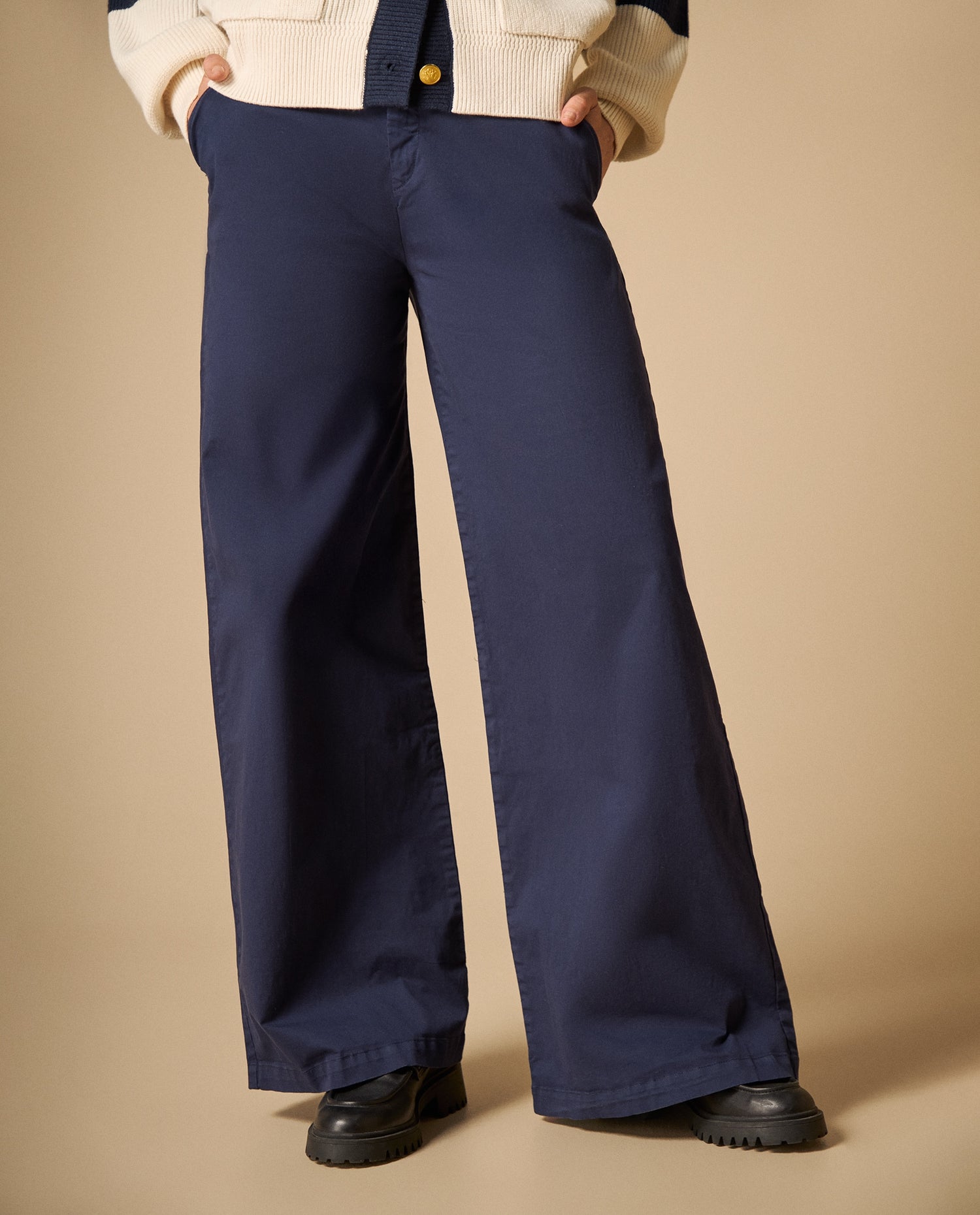 Pantalón relax pierna amplia largo - Azul