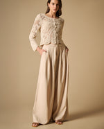 Pantalón con prenses largo tobillero - Beige