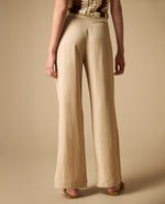 Pantalón largo con cinturón de silueta relajada - Beige
