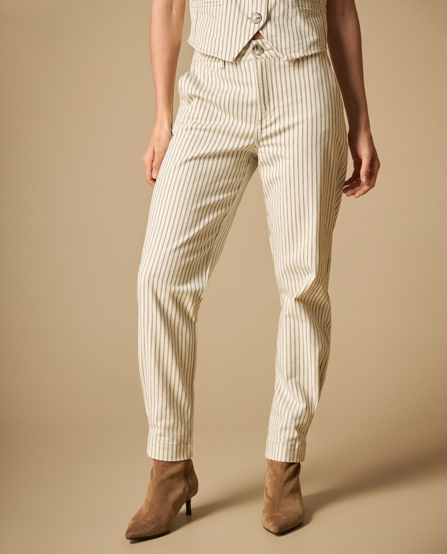 Pantalón largo fit relajado de algodón - Blanco
