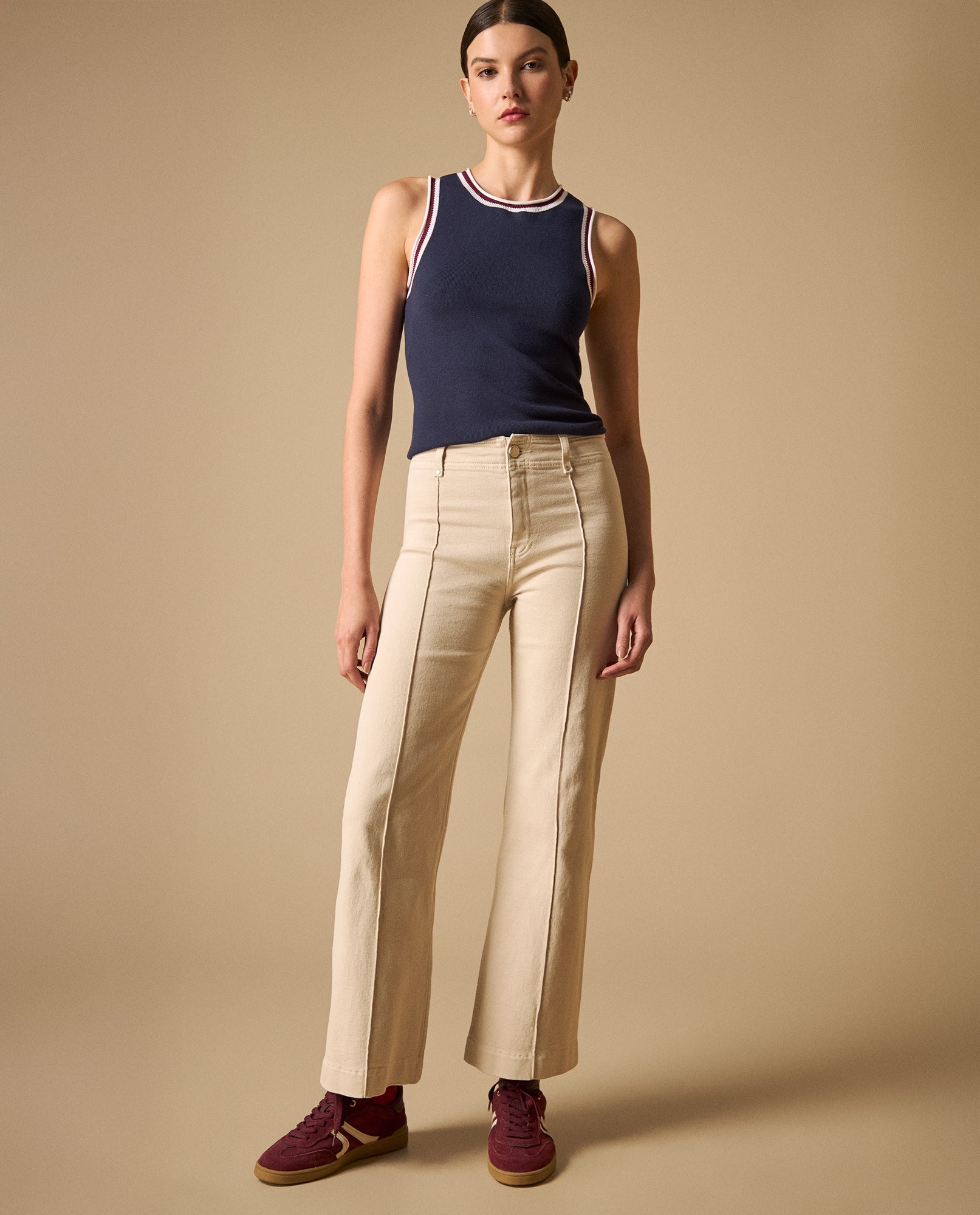 Pantalón relajado pierna amplia con costuras frontales - Crudo 34_631H013_CRU110602_0